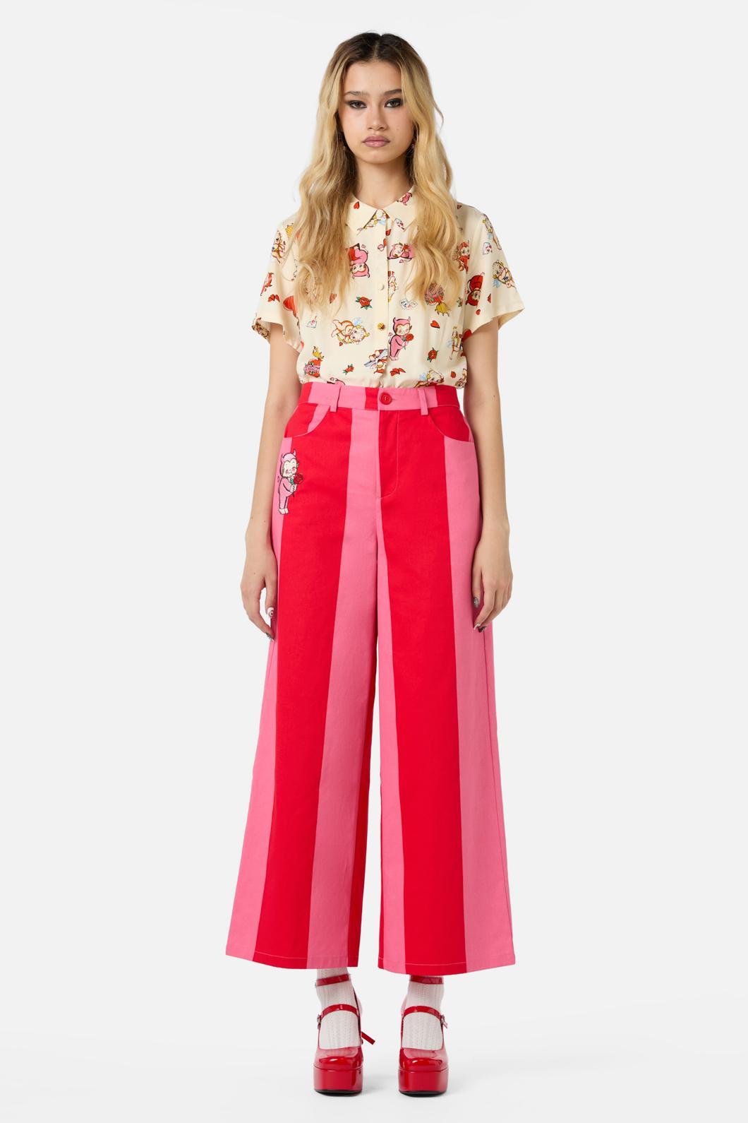 Dangerfield - Love Letter Wide Leg Pants - pink-red