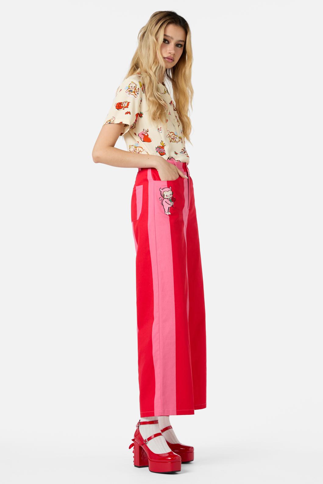Dangerfield - Love Letter Wide Leg Pants - pink-red