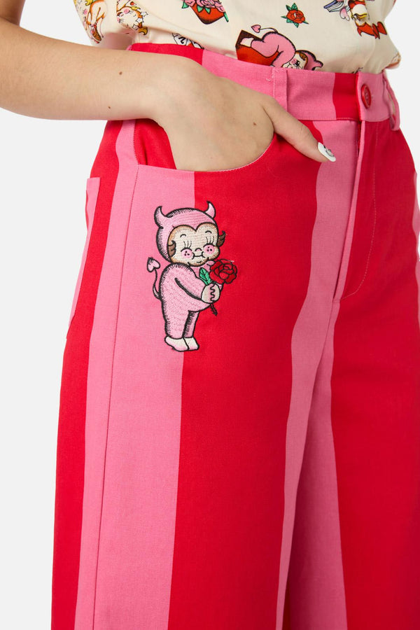 Dangerfield - Love Letter Wide Leg Pants - pink-red