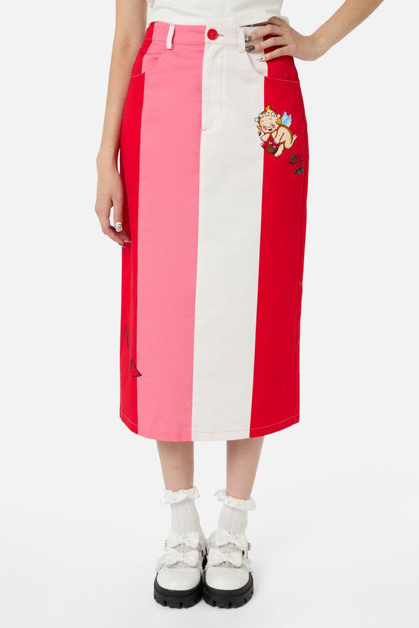 Dangerfield - Love Letter Midi Skirt - pink-red