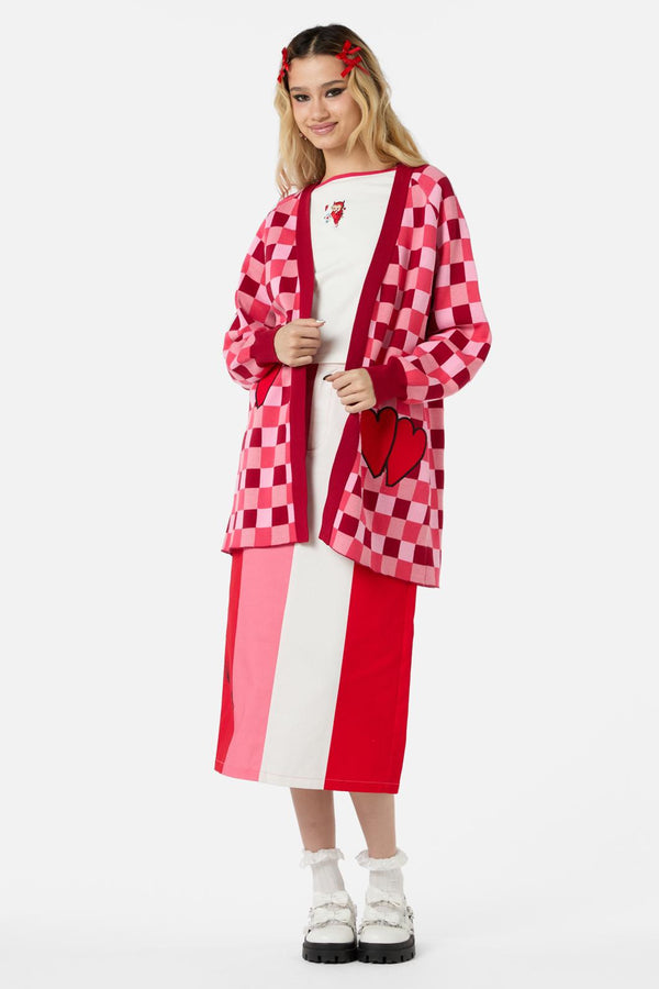 Dangerfield - Valentynes Check Cardi - pink-red