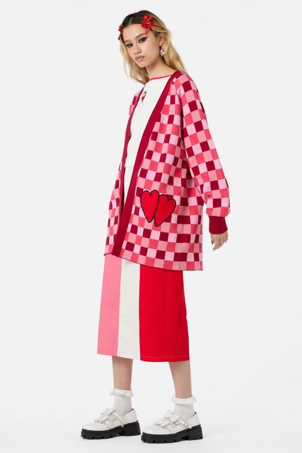 Dangerfield - Valentynes Check Cardi - pink-red