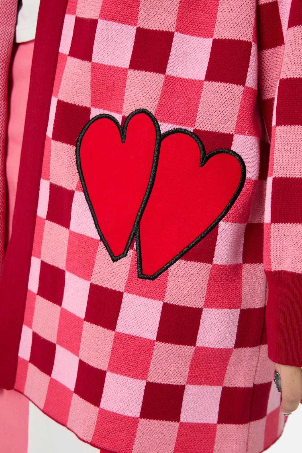 Dangerfield - Valentynes Check Cardi - pink-red