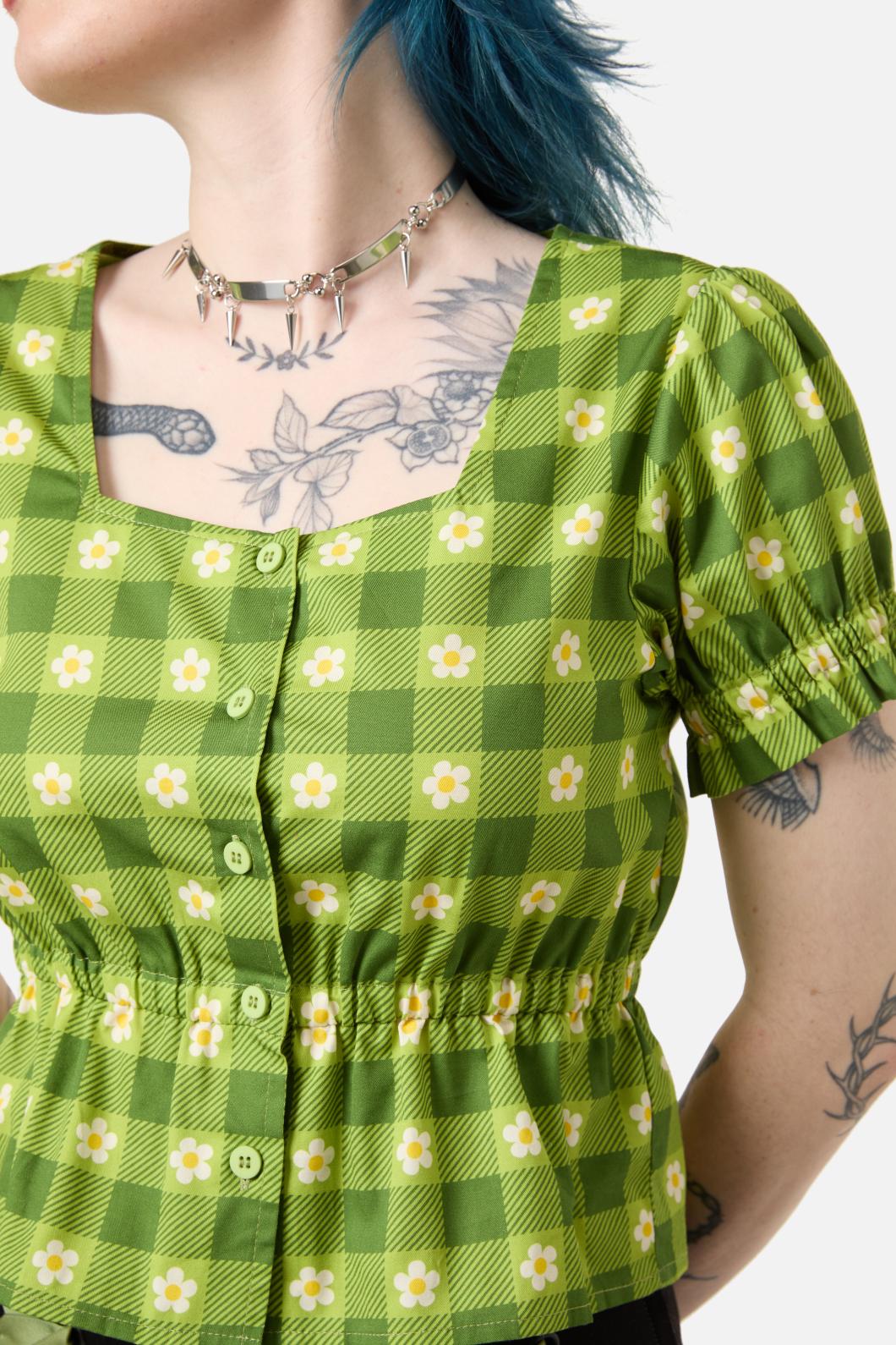 Dangerfield - Garden Hedge Check Top - green