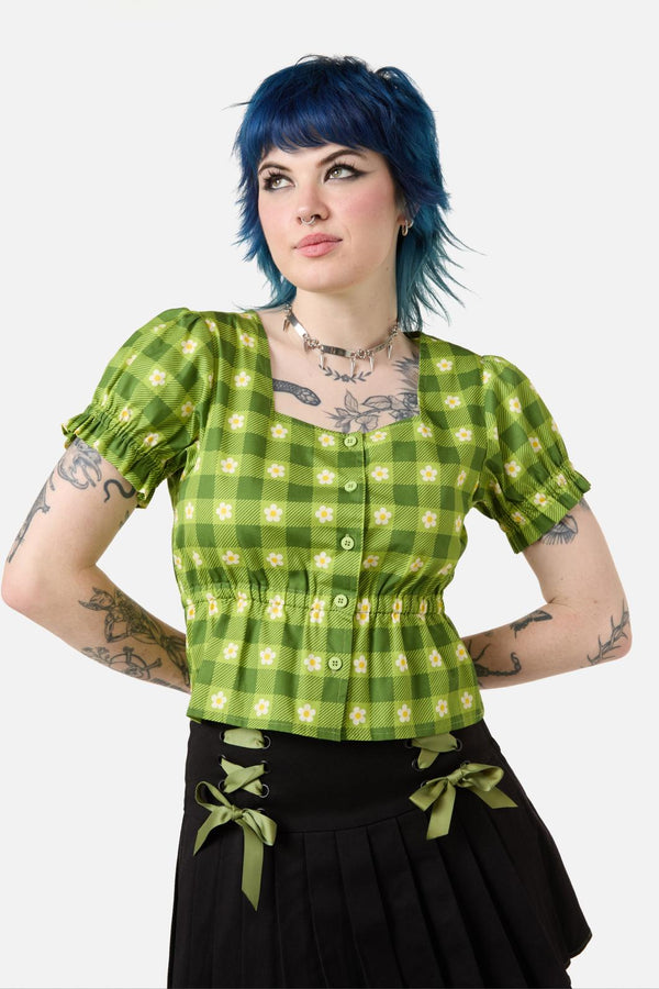 Dangerfield - Garden Hedge Check Top - green