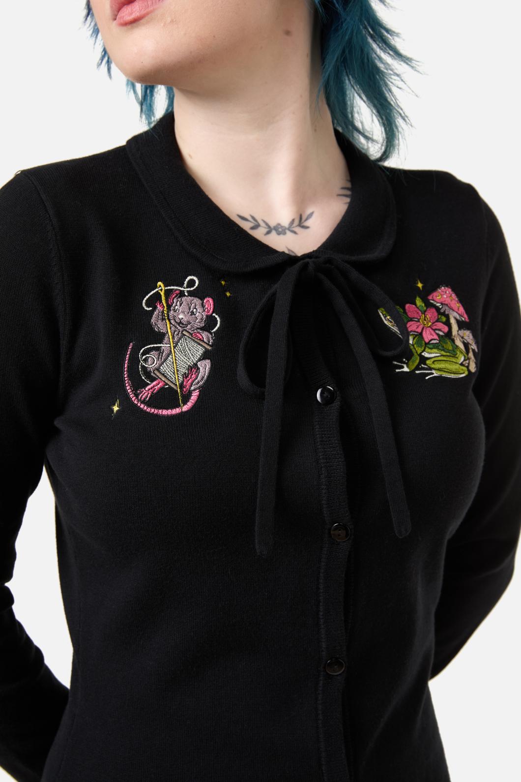 Dangerfield - Critters Emb Fitted Cardigan - black