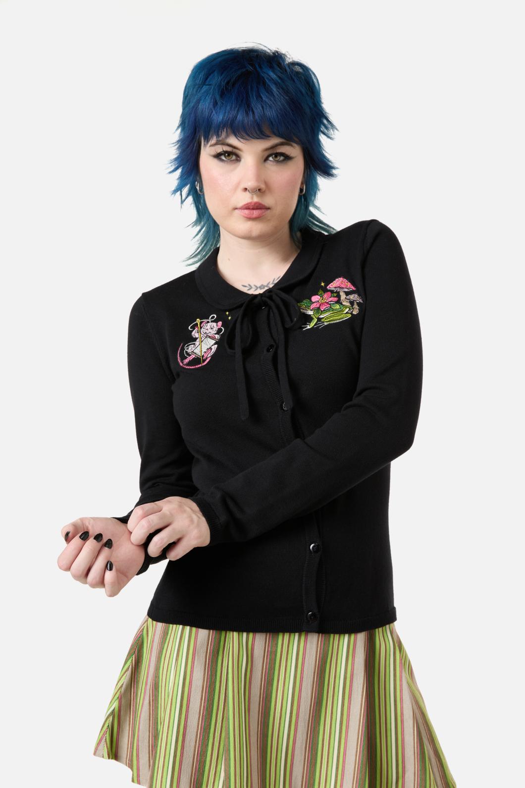 Dangerfield - Critters Emb Fitted Cardigan - black