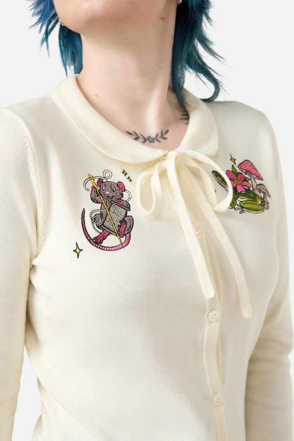 Dangerfield - Critters Emb Fitted Cardigan - cream