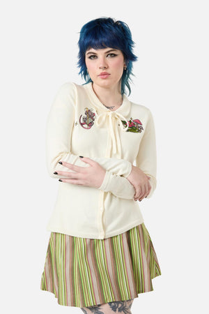Dangerfield - Critters Emb Fitted Cardigan - cream