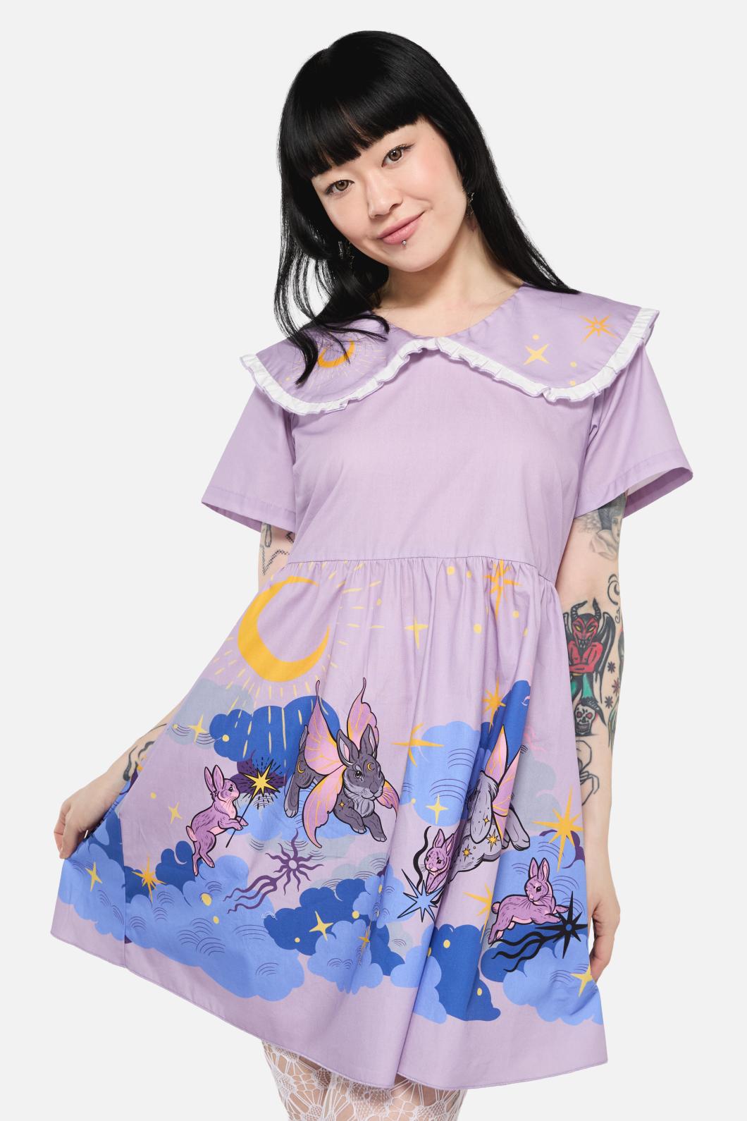 Dangerfield - Goodnight Bunny Border Dress - lavender