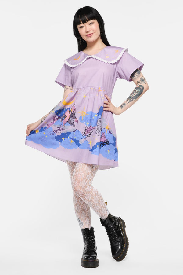 Dangerfield - Goodnight Bunny Border Dress - lavender