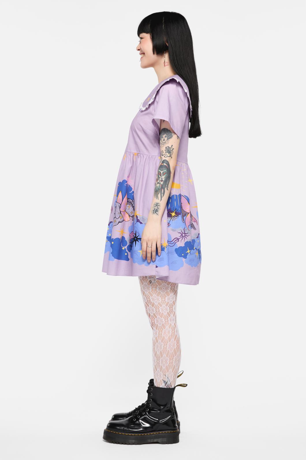 Dangerfield - Goodnight Bunny Border Dress - lavender