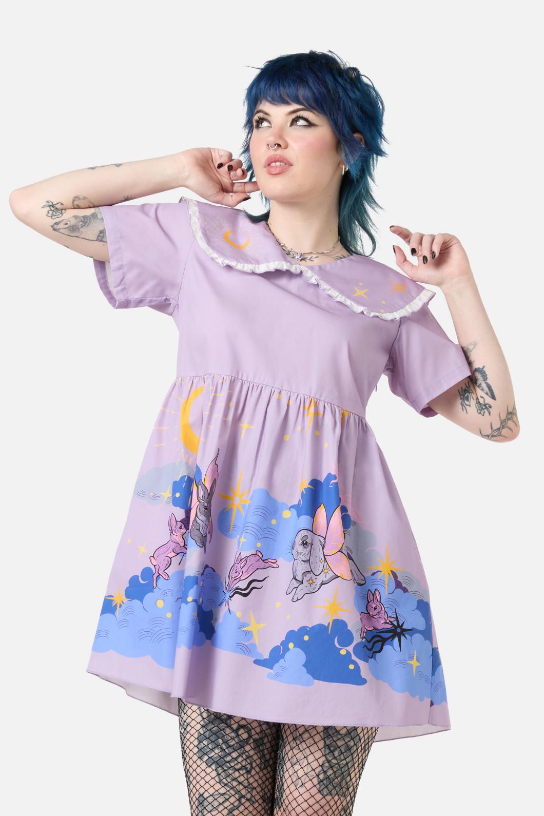 Dangerfield - Goodnight Bunny Border Dress - lavender