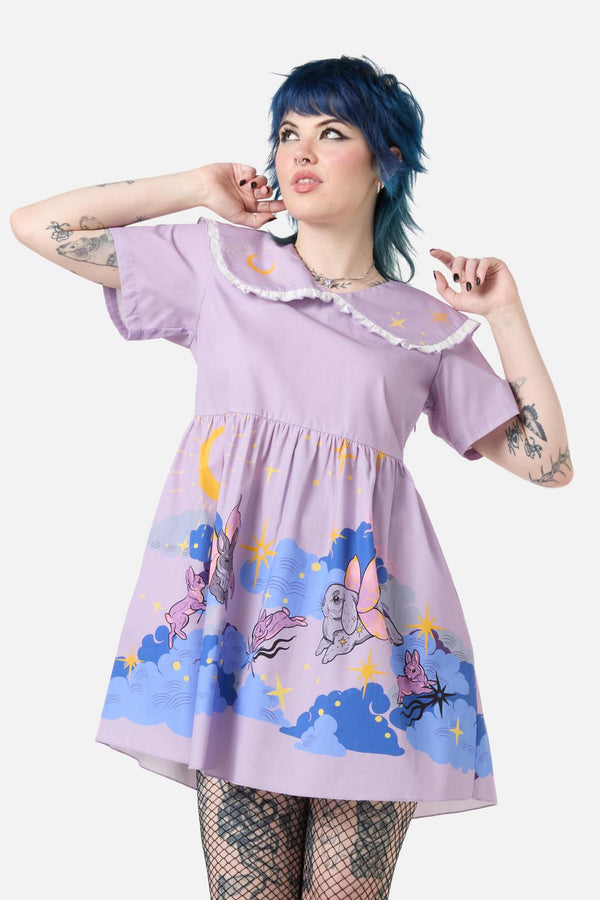 Dangerfield - Goodnight Bunny Border Dress - lavender