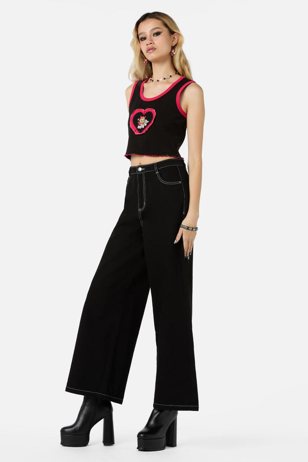 Dangerfield - Love Letter Frill Heart Tank - black