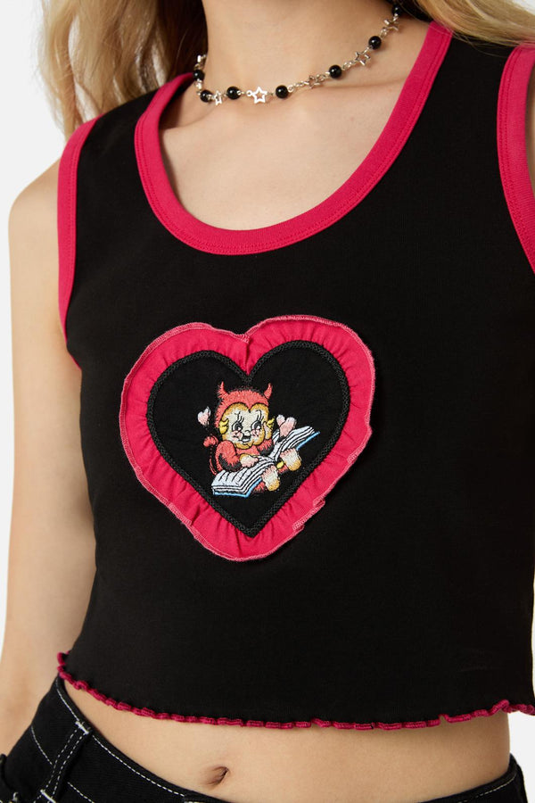 Dangerfield - Love Letter Frill Heart Tank - black