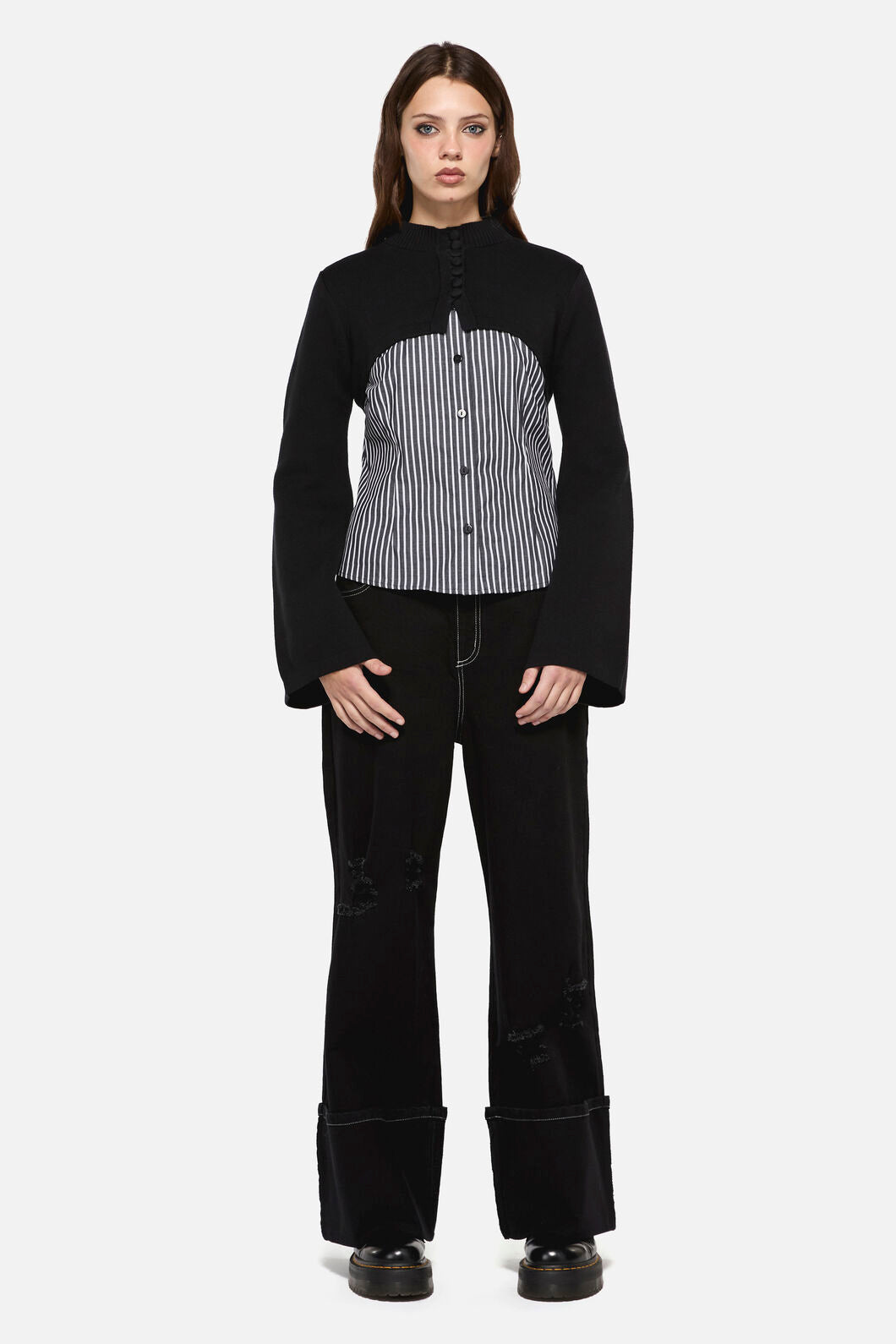 Dangerfield - Moggy High Neck Cropped Cardigan - black