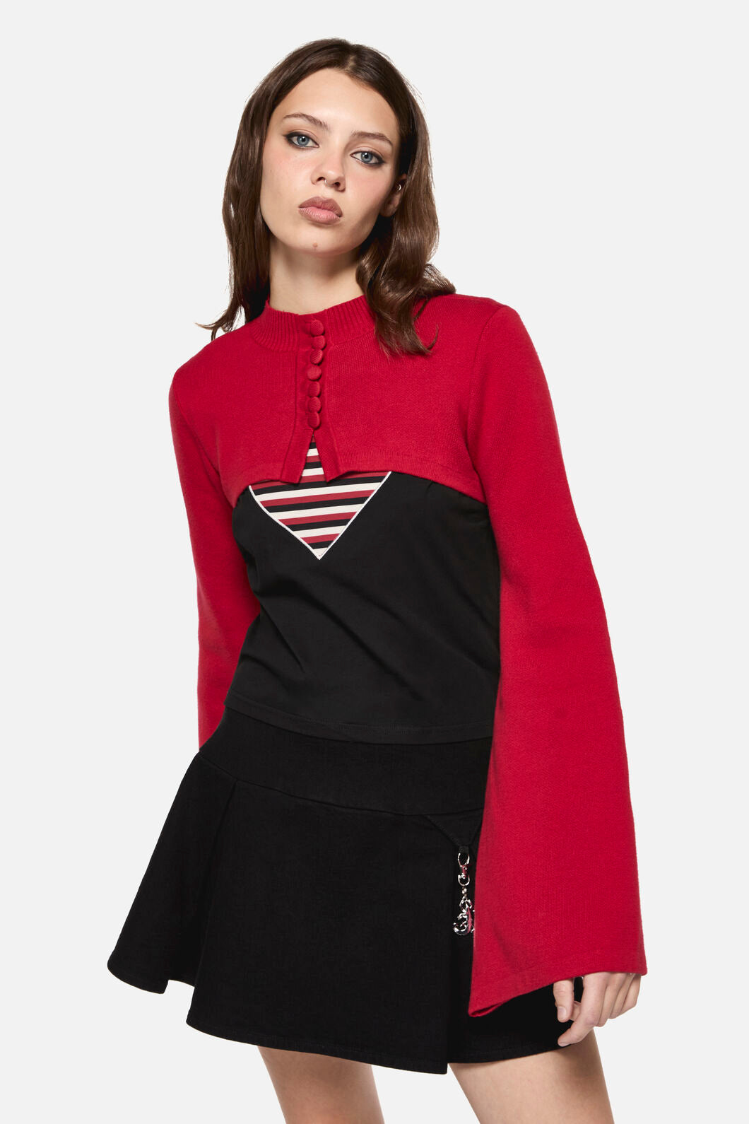 Dangerfield - Moggy High Neck Cropped Cardigan - red