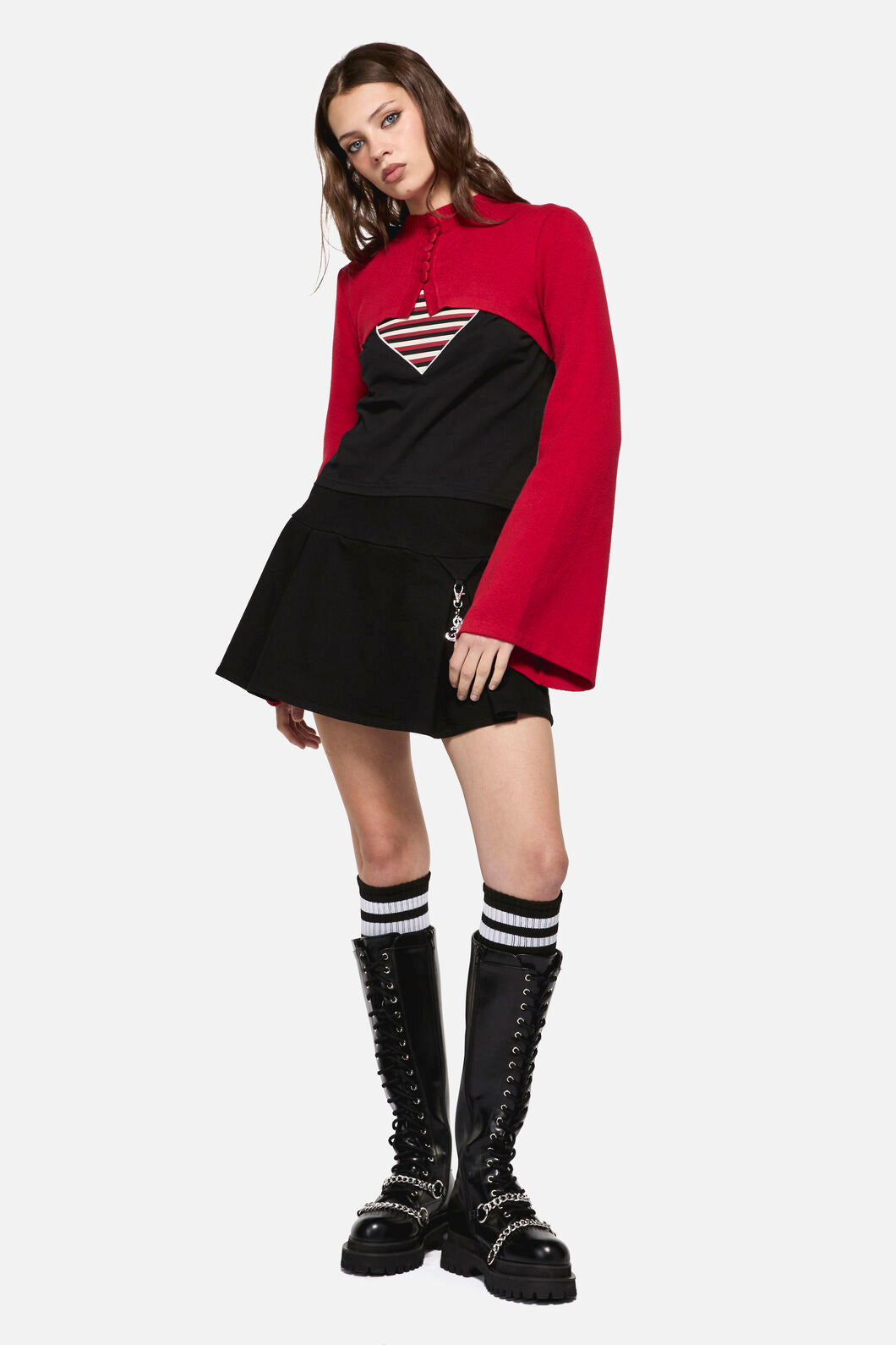 Dangerfield - Moggy High Neck Cropped Cardigan - red