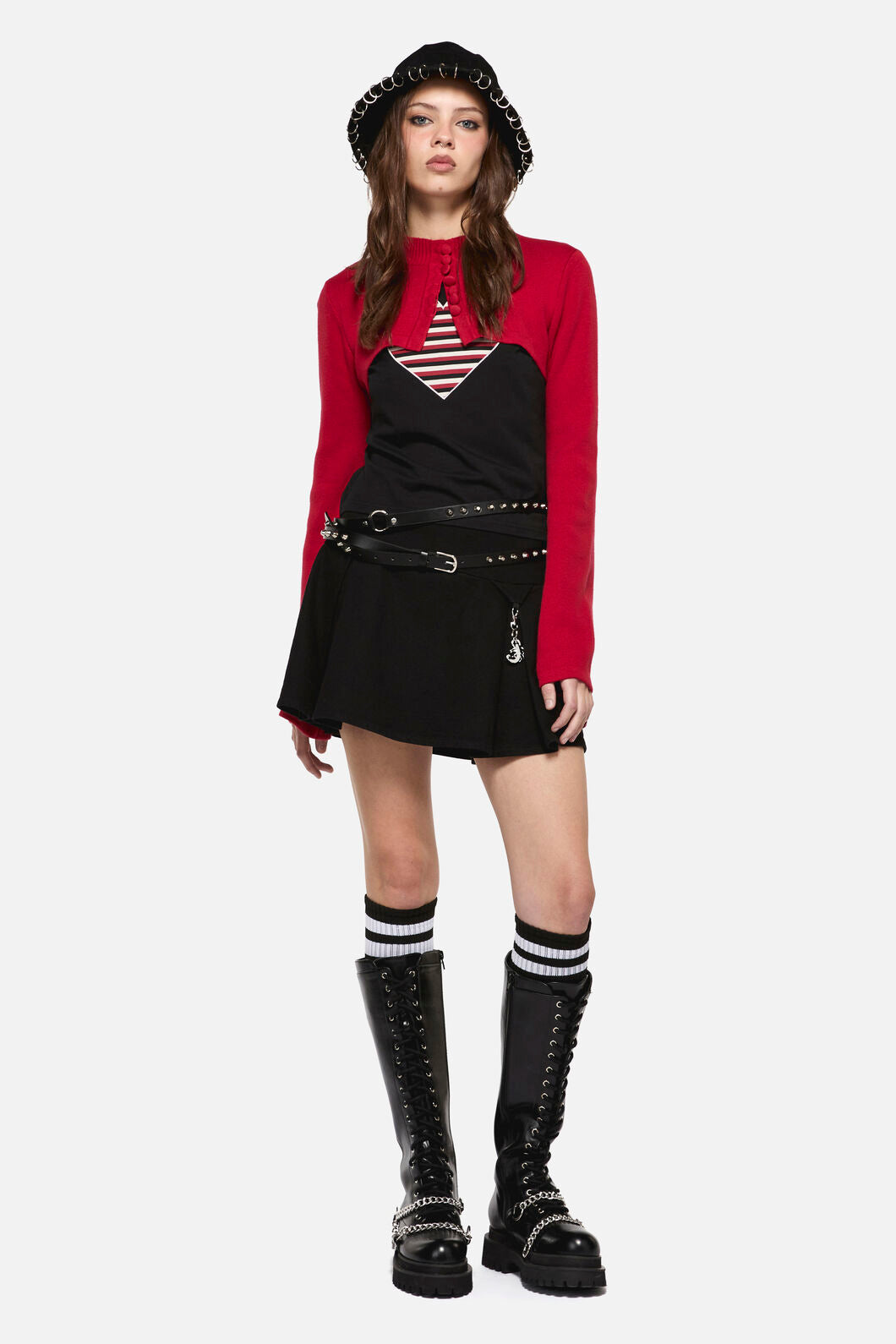 Dangerfield - Moggy High Neck Cropped Cardigan - red
