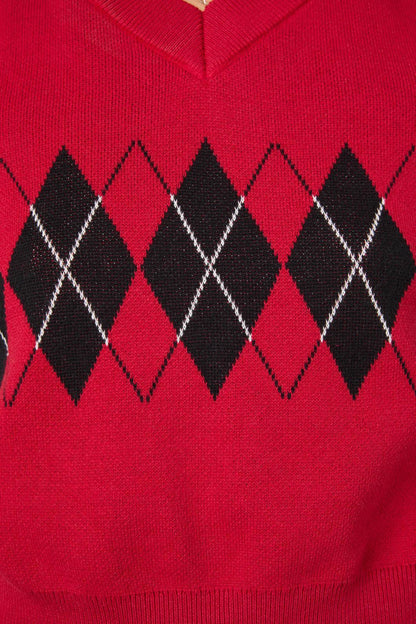 Dangerfield - Moggy Argyle Vest - red