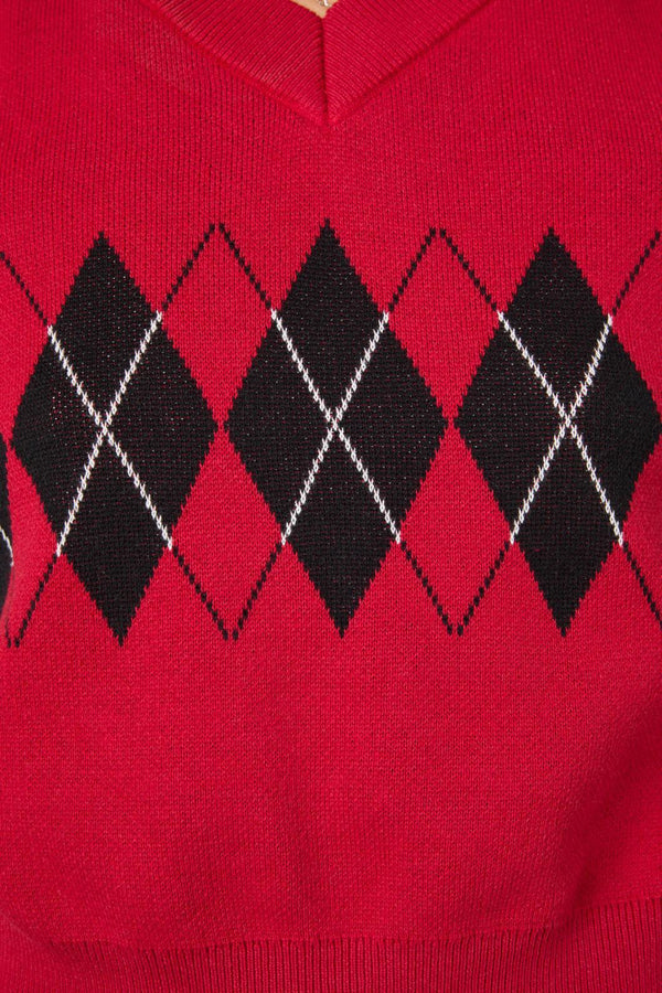 Dangerfield - Moggy Argyle Vest - red