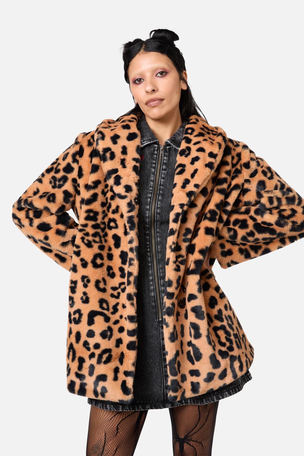 Dangerfield - Moggy Faux Fur Leopard Coat - leopard