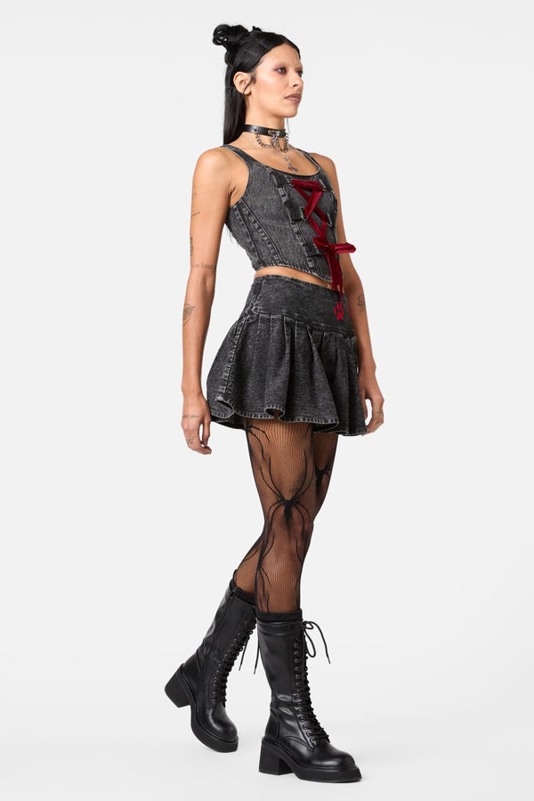 Dangerfield - Moggy Denim Bow Corset Top - black