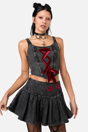 Dangerfield - Moggy Denim Bow Corset Top - black