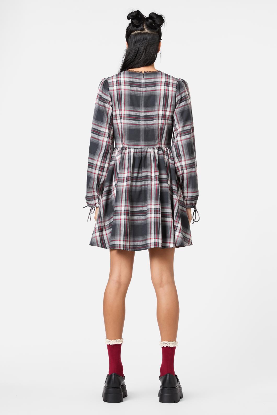 Dangerfield - Moggy Tartan Long Sleeve Dress - grey