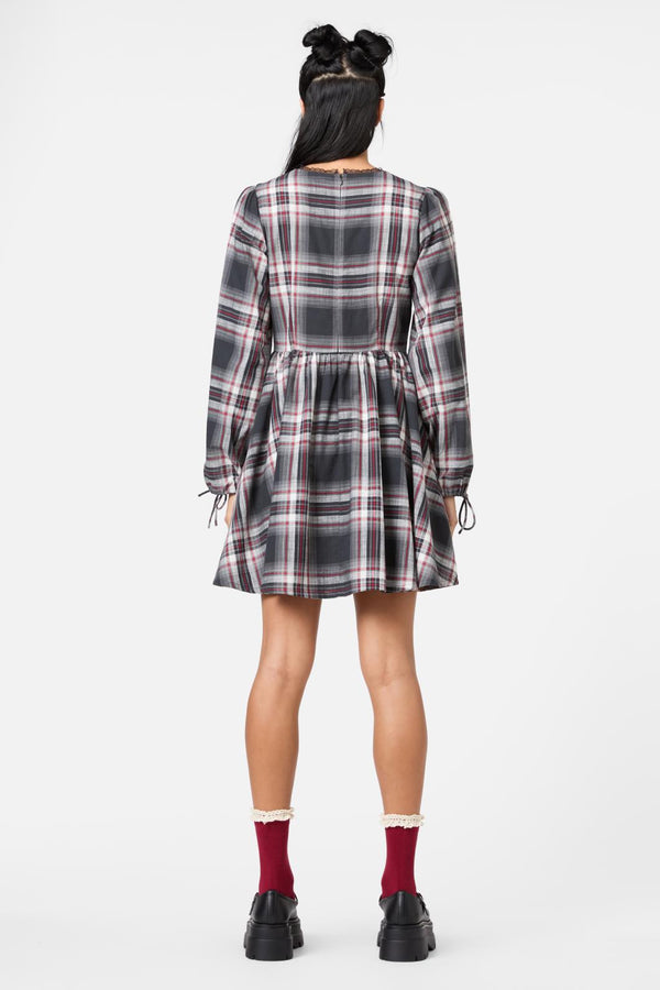 Dangerfield - Moggy Tartan Long Sleeve Dress - grey