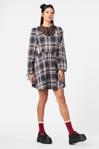 Dangerfield - Moggy Tartan Long Sleeve Dress - grey
