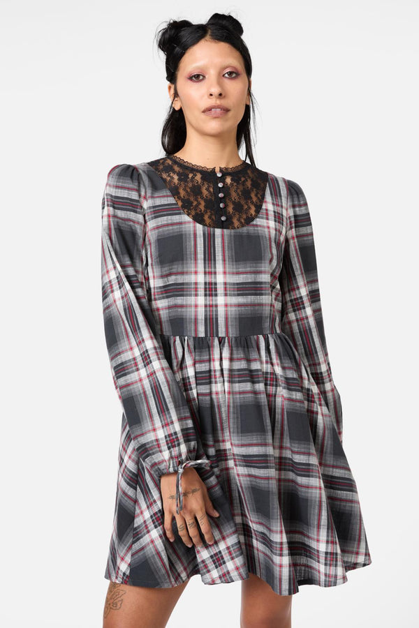 Dangerfield - Moggy Tartan Long Sleeve Dress - grey