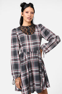 Dangerfield - Moggy Tartan Long Sleeve Dress - grey