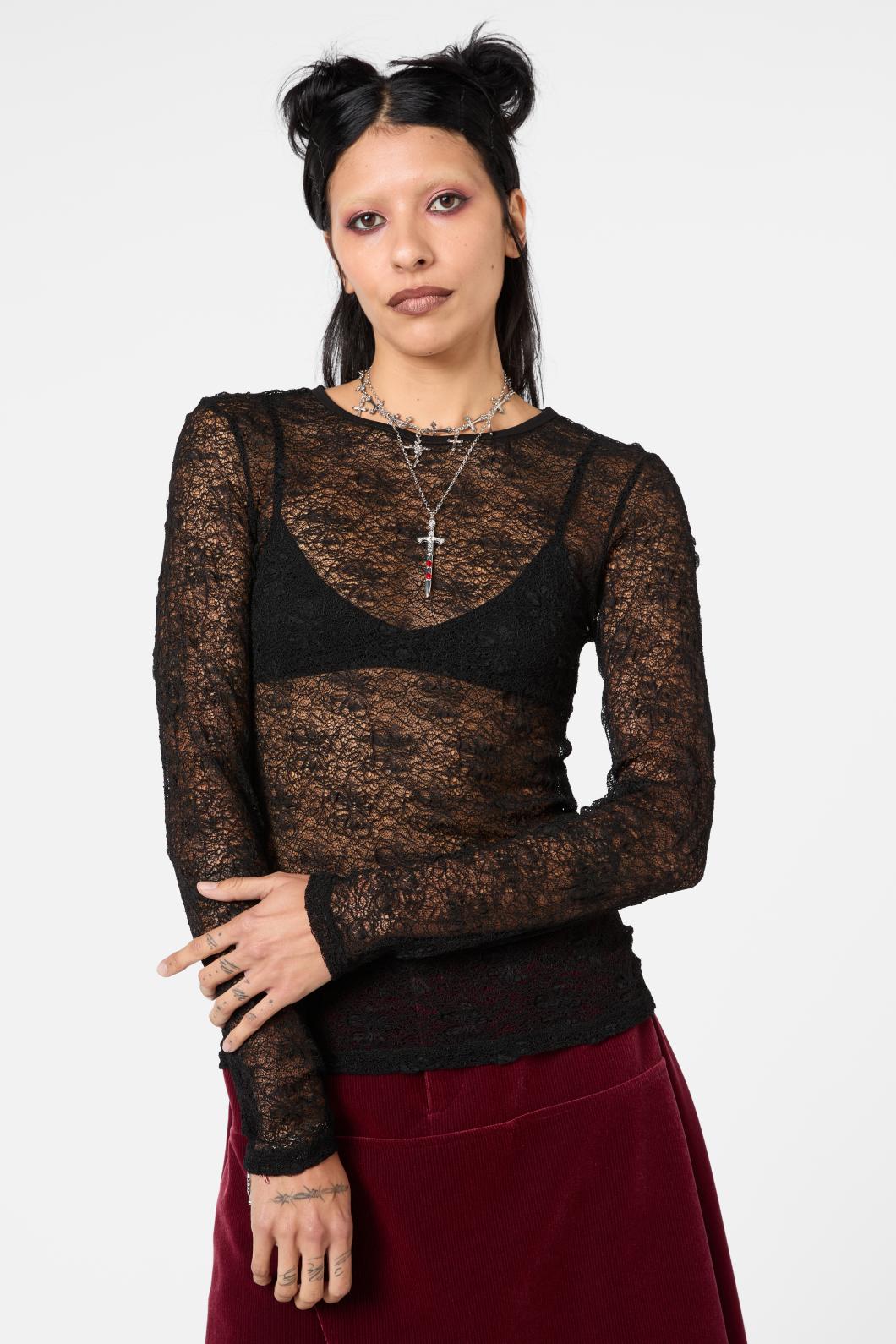 Dangerfield - Myth TexturedMeshLongSleeveTop - black