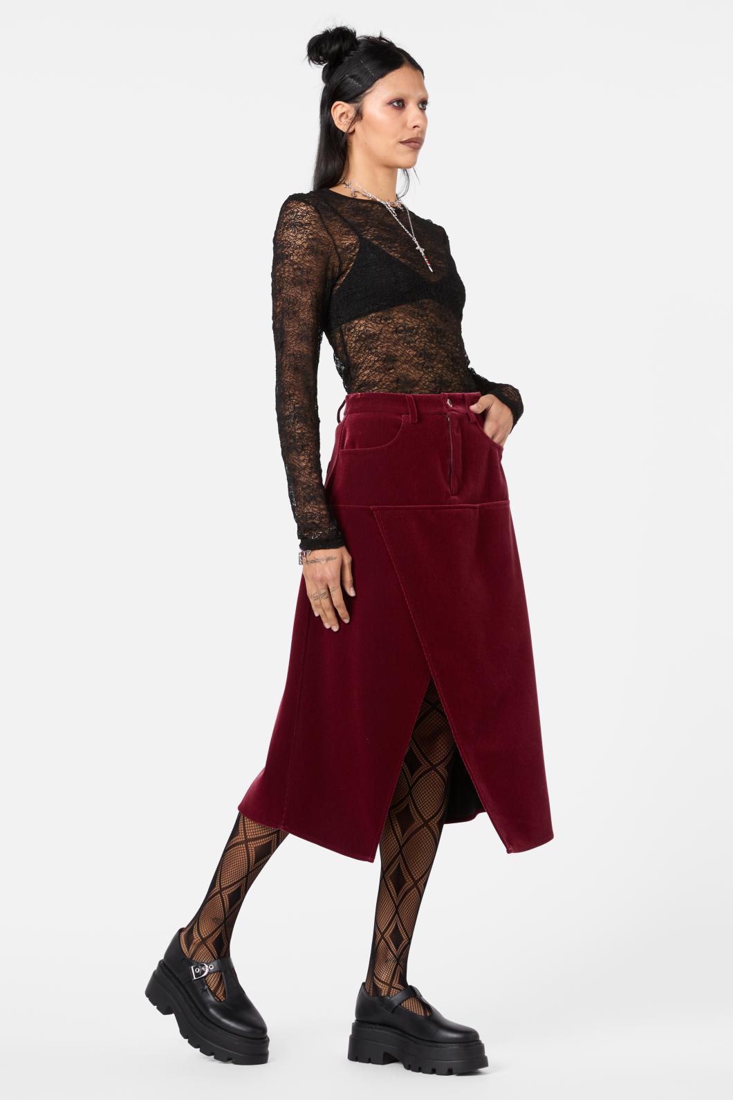 Dangerfield - Prestige Stripe Cord Skirt - red-black