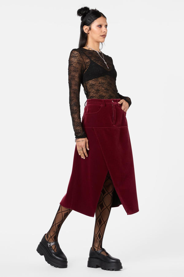 Dangerfield - Prestige Stripe Cord Skirt - red-black