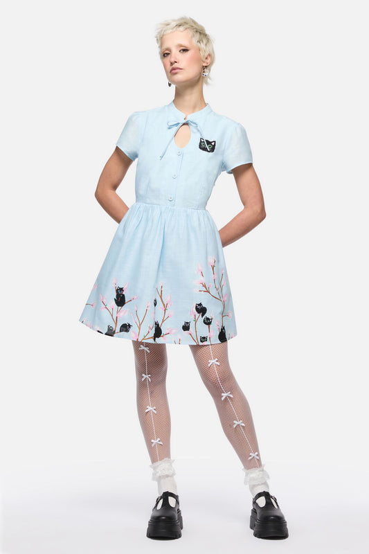 Dangerfield - Pussy Willow Border Dress - blue
