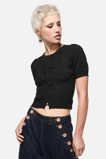 Dangerfield - Blooming Tie Knit Cardi - black