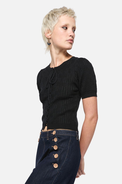 Dangerfield - Blooming Tie Knit Cardi - black