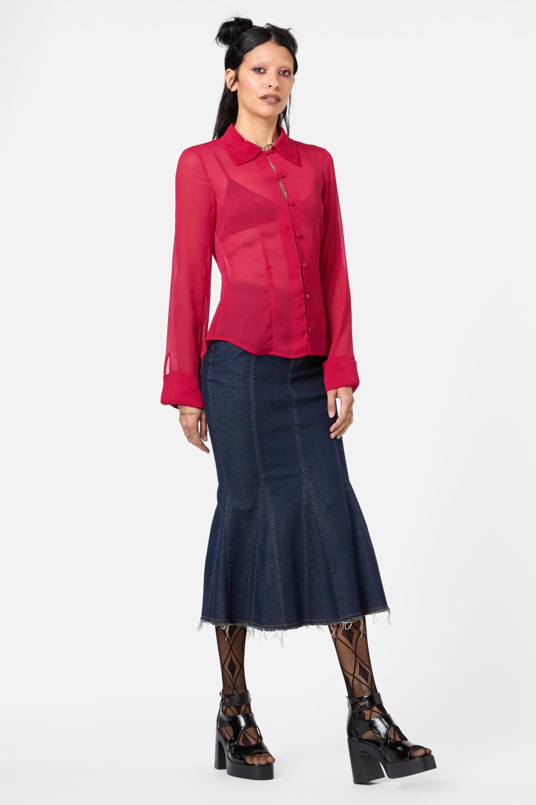Dangerfield - Myth Collared LS Blouse - red