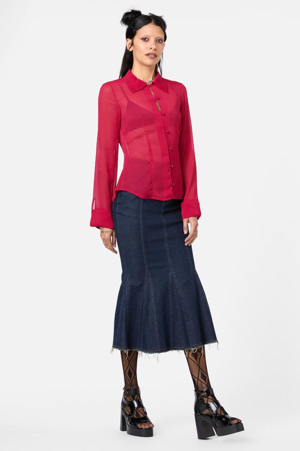 Dangerfield - Myth Collared LS Blouse - red