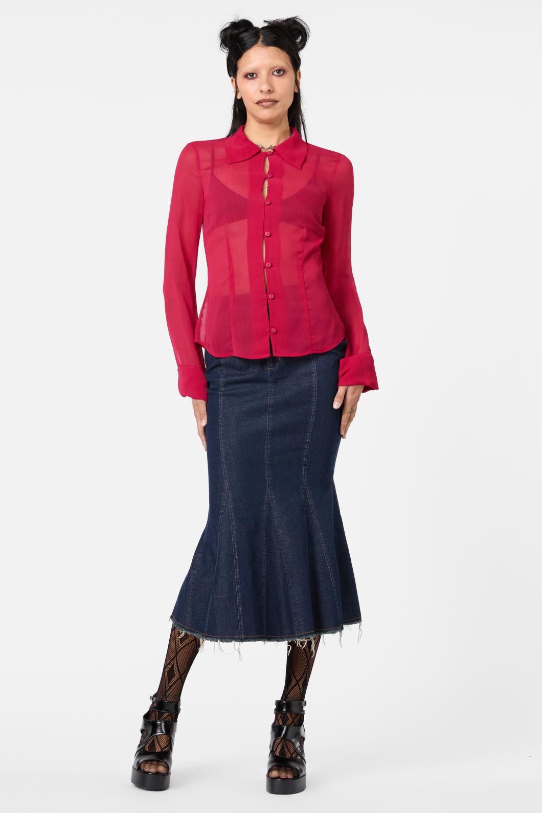 Dangerfield - Myth Collared LS Blouse - red