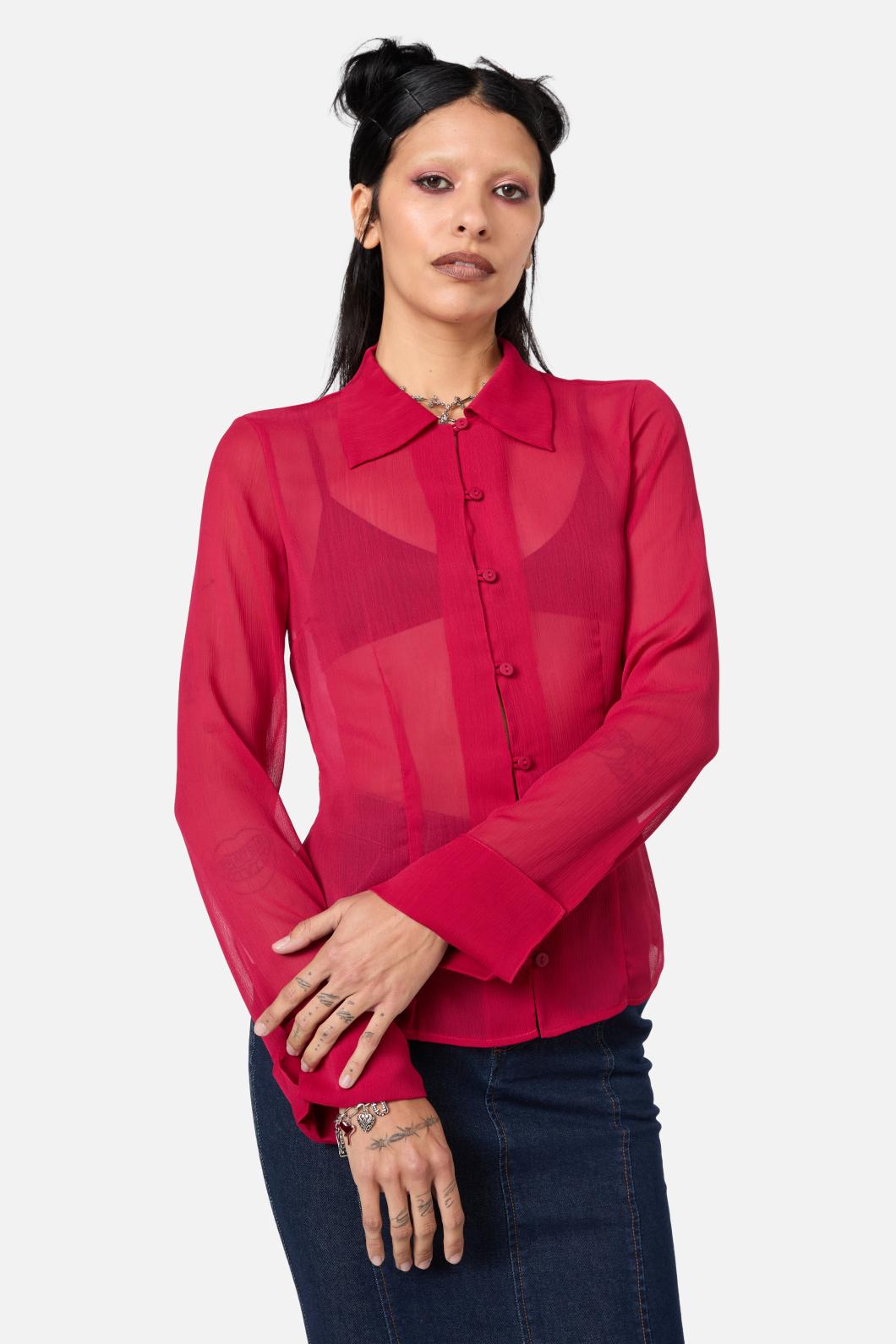 Dangerfield - Myth Collared LS Blouse - red