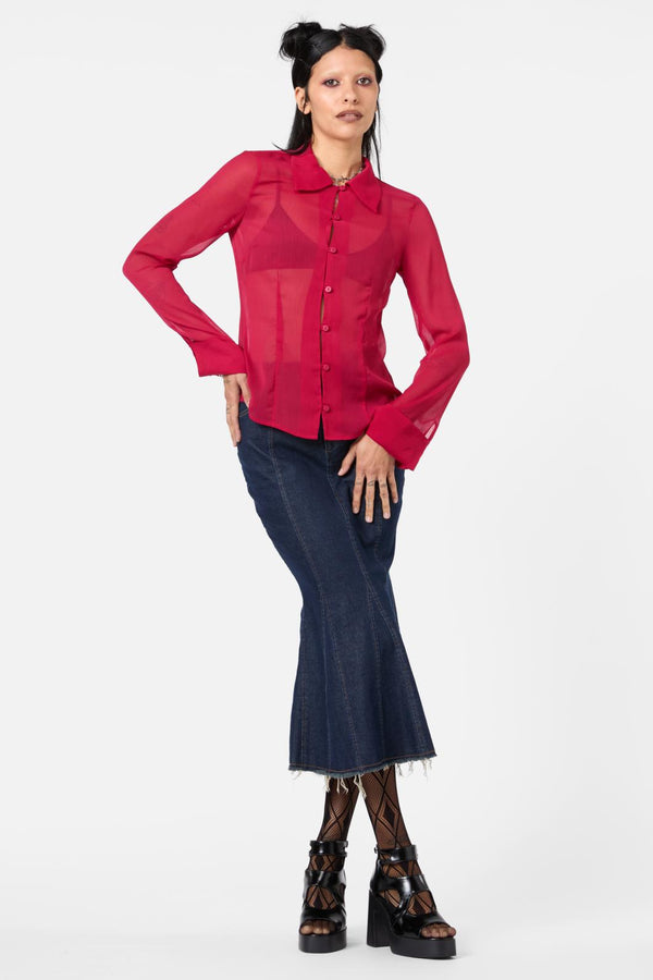 Dangerfield - Myth Collared LS Blouse - red