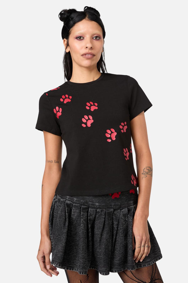 Dangerfield - Moggy Glitter Paw Tee - black