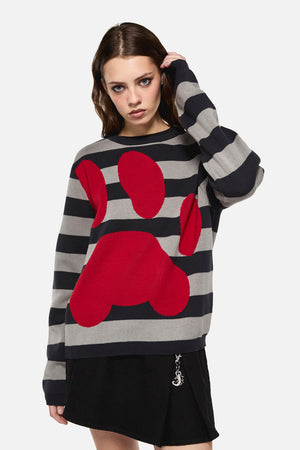Dangerfield - Moggy Stripe Paw Knit - black-grey