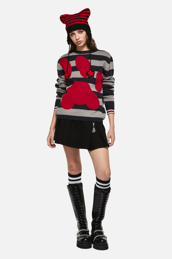 Dangerfield - Moggy Stripe Paw Knit - black-grey