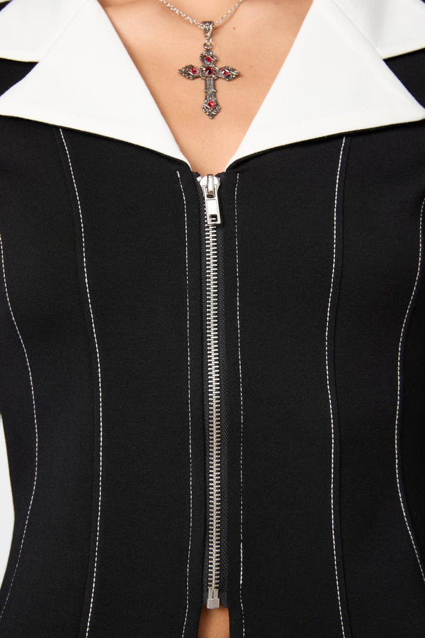 Dangerfield - Moggy Contrast LS Blouse - black-white