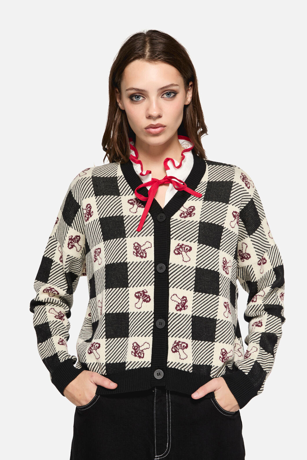 Dangerfield - Sweet Home Intarsia Cardi - black-white